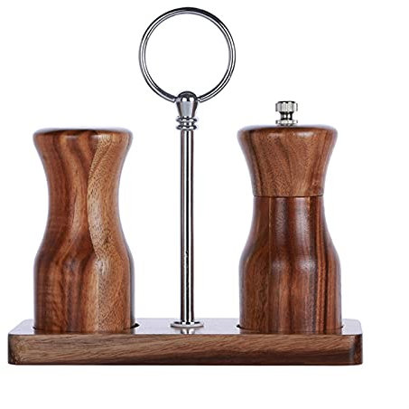 Moulin a Poivre Ensemble de meuleuse de sel et de poivre en bois - manivelle manivelle manuelle sauce broyeur broyeur moulin à épices avec support d'outil de cuisson de cuisine Salieres et Poivrieres