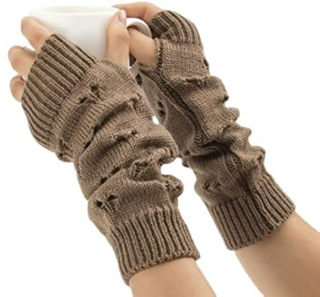 Fairy Grunge Zubehör: Zerrissene und gehäkelte Handschuhe - Grunge-Ästhetik, braun, M