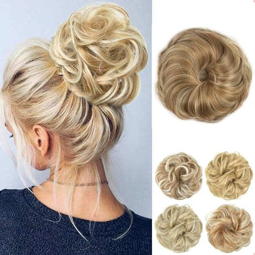 JJstar Haarteil Mit Gummiband, Groß Dutt Gelockt Haargummi Mit Haaren Hochsteckfrisuren Haarverlängerung Messy Bun Haarteile für Damen Mädchen Pferdeschwanz