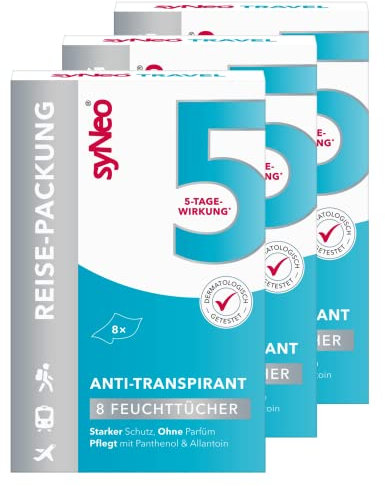syNeo 5 Antitranspirant Deo Tücher für Damen und Herren, Anti Schweiß Deotücher gegen starkes Schwitzen, Anti Transpirant Antiperspirant, 3er Pack (24 x 2,5 ml)