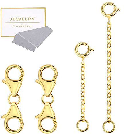 Cierre de mosquetón más cadena de extensión, múltiples opciones de diseño de doble hebilla, ingenioso y exquisito, hipoalergénico, esencial para la fabricación de joyas (oro)