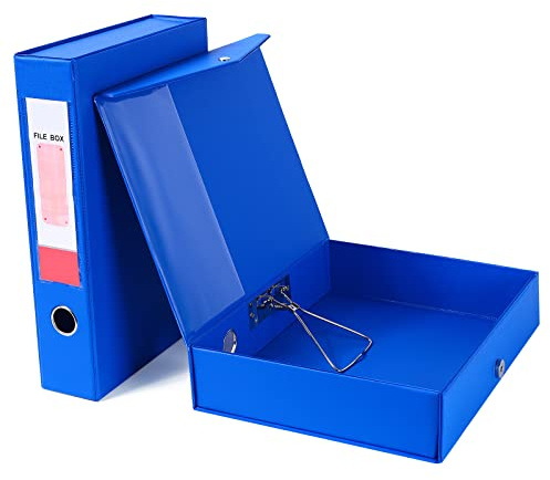 Srvnpioy Lot de 2 boîtes de classement A4, dos de 68 mm, boîtes de rangement A4 avec ressort, anneau et loquet, boîte de classement en plastique pour l'école, le bureau et la papeterie, bleu.