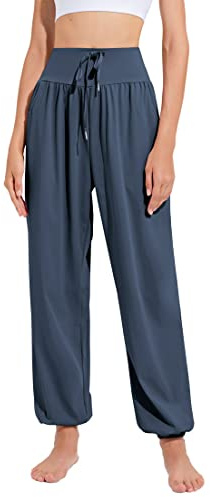 Pantalon Harem Yoga pour Femme Pantalon Bouffant de Dames pour Sport Jogging Danse Pantalon Sarouel de Yoga Taille Haute Doux M - Bleu Marine