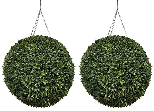 Best Artificial Pair of 38cm Green Olive Topiary Hanging Grass Balls
