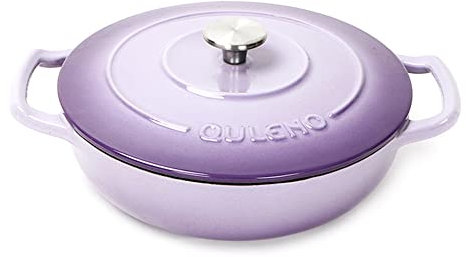 3.1-4 Litre Enameled Cast Iron Shallow Casserole Dish with Lid, Non Stick Cooking Pan Pot Dutch Oven, Shallow Cast Iron Casserole Pan for Saute Fry Steam Braise Bake Purple 26cm