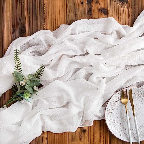 AOKSUNOVA Käsetuch Tischläufer Musselin Hochzeit Dekostoff Weiß | Boho Käsetuch Tischläufer aus Musselin und Gaze,Eleganter Dekostoff für Hochzeit und Feste,Stilvolle Tischdeko im Naturlook