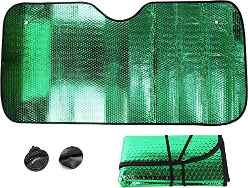 Parasol Coche Delantero Plegable Protector Solar de Luna Delantera Parasol Coche para Luna Delantera Universal con 2 Ventosas 2 Correas (Verde)