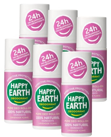 Happy Earth Deodorant - Für Damen und Herren - Deo Roller - 100% Natürliche Inhaltsstoffe & Vegan - Lavender Ylang - 75 ML