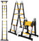 Randaco 5M (2.5+2.5) Teleskopleiter Klappleiter Aluminium, Ausziehbare Leiter, Rutschfester Aluleiter Stehleiter Mehrzweckleiter Aluminiumleiter Ausziehleiter 150 kg Belastbarkeit, Schwarz Gelb