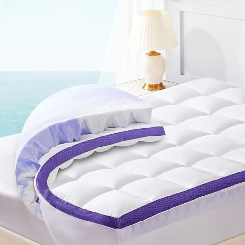 ChiXpace Dual Layer 4 Inch Memory Foam Mattress Topper Full - 2 Inch Gel Memory Foam and 2 Inch Pillow Top Mattress Pad, 7-Zone Egg Crate Full Size Mattress Topper(White)