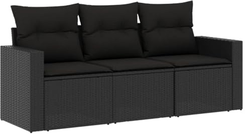 vidaXL Garten Sofa Garnitur 3-TLG., Gartenmöbel Set mit Kissen Stauraum, Sitzgruppe für Garten Terrasse, Modular Gartensofa Lounge, Schwarz Poly Rattan