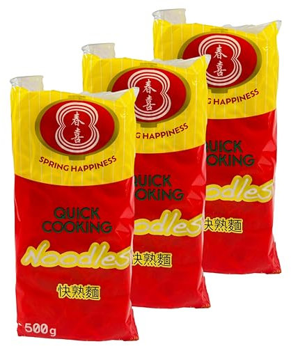 Spring Happiness - 3x Premium schnellkochende Quick Cooking Noodles 500 g - Traditionell asiatische Nudeln perfekt für Wok & Mie-Gerichte - Schnellkochnudeln ideal als Bratnudeln (Noodle ohne Ei)