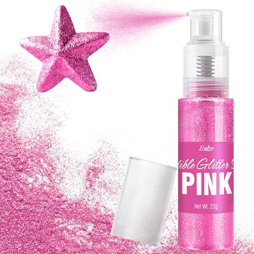 Essbarer Glitzer Spray - 22g Lebensmittel Glitzer Essbares Glitzerpulver für Getränke, Kuchen Dekoration, Macarons - Lebensmittelfarbe Pulver Edible Glitter für Cocktail, Cupcakes (Pink)