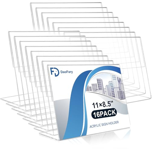 Daofary Acrylic Sign Holder 8.5 x 11, 12 Pack L Shape Clear Plastic Display Stand, Slanted Back Picture Frame Menu Flyer Paper Display Stand up Table Top Sign Holders for Restaurant, Office and School