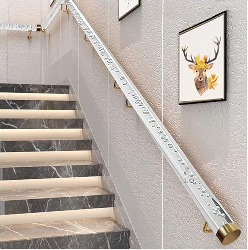 Non-Slip Safety Railing Support Bar Wall Mounted Transparent Stair Handrails Clear Round Acrylic Stair Handrail Crystal Glass Stair Handrails for Indoor Use(Gold,300cm(10ft))