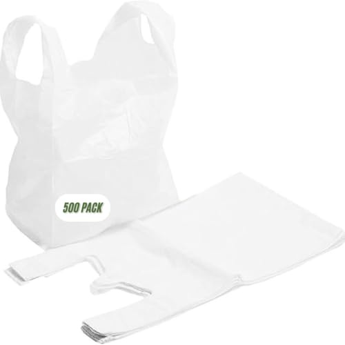 SMART BUYS 100% Degradable Vest Carrier Bags with Handles - Eco-Friendly, Reusable Plastic Shopping Bags for Groceries, Retail, and Home Storage - 11 x 17 x 21 (500, White)