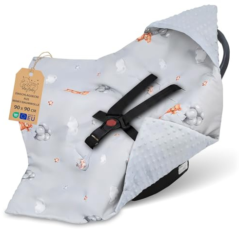 Åkpåse för bilbarnstol och barnvagn – mjuk Minky babyfilt dubbelsidig med huva för nyfödda – praktisk och användbar Året runt på resande fot 90×90 cm Nallar Oeko-Tex