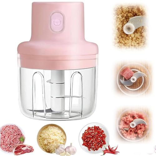 Electric Food Chopper, Mini Food Chopper, Kitchen Food Processor and Blender, Glass Bowl Vegetable Grinder, USB Charging for Fruit Pepper Chili Vegetable Onion Meat (250ML)