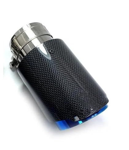 FUNFOB Auspuffblenden 1 Stück Einzelnes Auto-Auspuffrohr Blaues Rohr Glänzendes Schlichtes Carbon-Schalldämpferrohr Auspuffblende(70MM IN-114MM Out)
