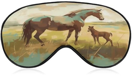Pferd auf dem Gras Augenmaske, Seitenschlafmaske Leichte Augenbinde, Schlafmaske, Nasenpolster und Gummiband für Kinder, Frauen und Männer