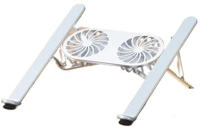 Soporte Base, ventilador doble, almohadilla de refrigeración plegable para ordenador portátil, soporte ajustable para portátil, enfriador de tableta Enfriador para computadora portátil(Silver without