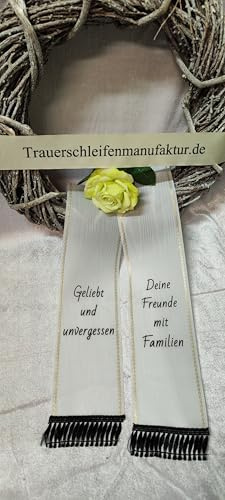 !! Sonderangebot!! Trauerschleife Grabschleife Kranzschleife 10 cm breit weiß Bedruckt