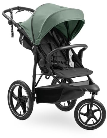 hauck Runner 3, Verde Giungla - Passeggino 3 Ruote d'Aria dalla Nascita a 22 kg - Sospensione Regolabile, Freno a Mano, Cappottina XL UPF 50+, Finestra in Rete XL, Portabicchieri, Cesto con Coperchio