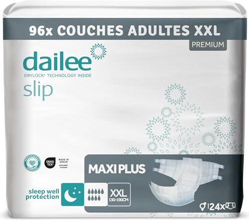 Dailee Slip Maxi Plus XXL - 96x Pannoloni Per Anziani Notte Super Assorbenti - 4 Confezioni da 24 Pezzi, Assorbenza 9 Gocce - Pannoloni per Anziani a Mutandina