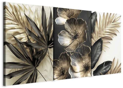 murando - Set De 3 Composición Cuadros Hojas tropicales 60x30 cm 3 Piezas 20x30 cm Cada - Conjunto De 3 - Cuadro Para Pared Floral Pintura Decoración Salón Modernos - b-H-10170-b-a