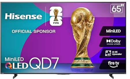 Hisense 65 Class QD7 Series Mini-LED 4K UHD Smart Fire TV (65QD7QF, 2025 Model) - QLED, HDR10+, Dolby Vision, Dolby Atmos, Game Mode Plus, ALLM, Alexa Built in with Voice Remote, Streaming TV, Black