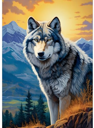 QQYRHN 5D Wolf Diamond Painting Kit für Erwachsene Anfänger Verschneiter Berg Diamant Kunst Kits Vollständiges DIY Sonnenuntergang Diamantstickerei-Set Perfekt zur Entspannung und Dekoration 30x40cm