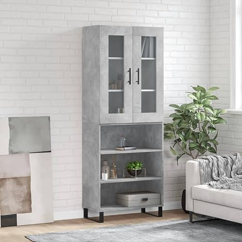 MOBCANT Highboard, Barschrank Küchenbuffet Geschirrschrank Buffetschrank Geeignet für Korridor Küche Foyer Wohnbereich Betongrau 69,5x34x180 cm Holzwerkstoff
