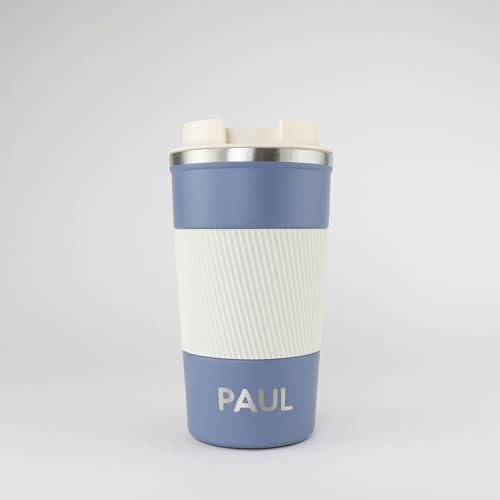 cribstar Personalised Engraved Insulated Travel Mug | Stainless Steel Tumbler | Double-Walled Tea/Coffee Cup | Leak-Proof & Reusable | Keeps Hot 12h / Cold 24h | Thermal Mug (Whale Blue, 510ml)