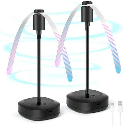 Fancysky Fliegenwedler, 2 Stück Mückenabwehr Outdoor, Fliegenvertreiber, Fliegenwedler für Tische, Fliegenabweisender Ventilator, Fly Repellent Fan mit Haken, Faltbar