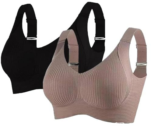Nuaoxyeu Gifts for Women Under 10 Pounds Bras for Women 2 Pcs Non Wired Ribbed Seamless Full Cup Bras with Adjustable Straps Push Up Sports Bra Casual Back Fastening Bralettes Solid