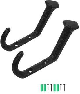 2 Stück Garderobenhaken Schwarz Matt - Vintage Kleiderhaken aus Gusseisen für Wand, Einzeln oder als Set -Robuste Aufbewahrungshaken im Industriedesign Für Innen & Außenbereich (Wohnung, Garten, Flur)