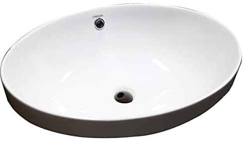 YHxFlux Lavandino Bagno Lavandino da Bagno Ovale Bianco, Semi-Incasso sopra Il bancone, lavabo in Ceramica, 22x 16, lavabo da appoggio in Ceramica for Bagno. Lavabo da Appoggio