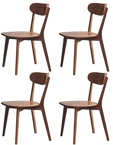 Juego de 4 sillas de comedor de madera de nogal, diseño moderno de mediados de siglo con respaldo de roble macizo, asiento cómodo para cocina, sala de estar, restaurante