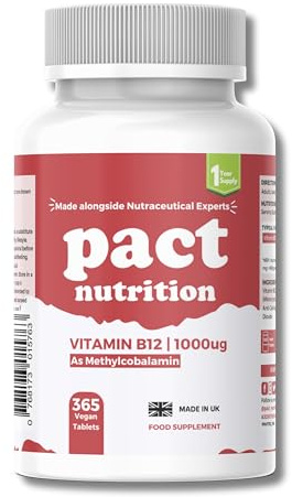 Vitamin B12 1000mcg – 365 Easy to Swallow Tablets (1 Year Supply) - High Strength VIT B12 Supplement for Energy, Tiredness & Fatigue and Immune System – Vegan