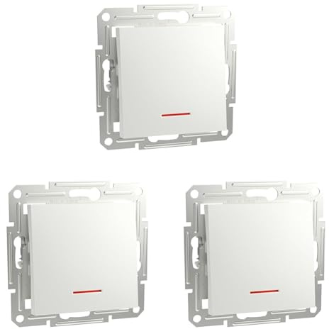 Schneider Electric Asfora Taster Unterputz mit LED, 10A, 250V AC, Schraubklemmen, weiss, Artikelnummer EPH1670121D, 3 Stück