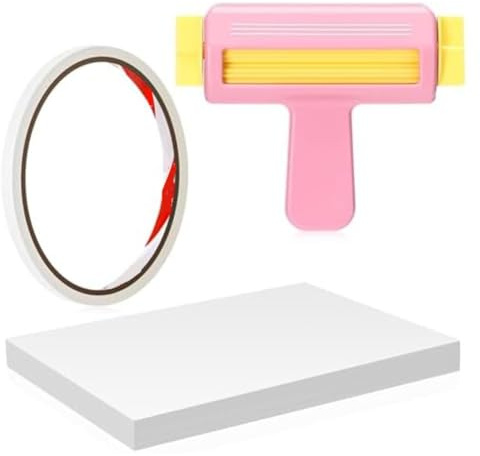 Homeponnew Juego de crimpadora de papel con 50 hojas de papel brillante para inyección de tinta y cinta de doble cara para bolsas de chips, álbumes de recortes y proyectos creativos de manualidades