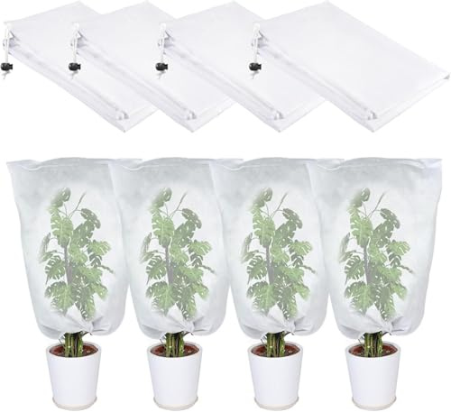 Voile Hivernage Plante Exterieur Lot de 4 - Sac Hivernage Citronnier & Olivier Résistant - Voile d'Hivernage Anti-Froid/Vent pour Végétaux Jardin