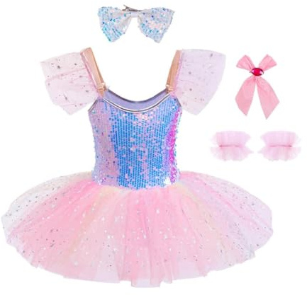 Lito Angels Robe Tutu Ballerine à Sequins Fille, Rose/Violet, 2-12 ans | Corsage à sequins, bretelles réglables, volants, tutu étoilé multicouche, anniversaire, fête et déguisement princesse