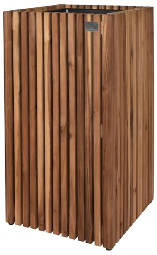 lamorenda Pflanzgefäß Pflanzkübel Blumenkübel Holz Akazie inkl. Kunststoffeinsatz 36,5 x 36,5 x 72 cm Innen- und Außenbereich Dunkelbraun