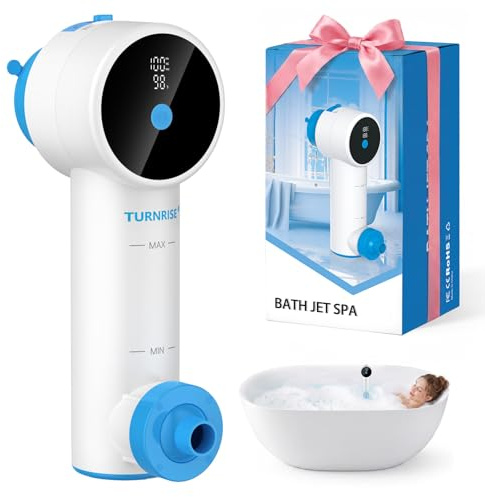 TURNRISE Bath Jet Spa – Spa doméstico inalámbrico para la bañera con 3 niveles de intensidad de masaje, masaje por chorros y modo de burbujas; incluye pantalla inteligente y soporte de ventosa