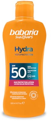 Babaria Hydra Aloe SPF50 - Leche solar | Hidratación profunda con exoxomas | Alta protección | Resistente al agua | Coral Friendly | Vegano | 200 m
