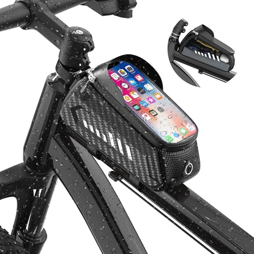 Borsa Telaio da Bicicletta, Borsa Telaio Bici Impermeabile, Borsa per Telaio Bici con Visiera Touch Screen, Borsa da Manubrio Bici di Grande Capacità da 1,5L, Adatta per Smartphone Fino a 6,8''
