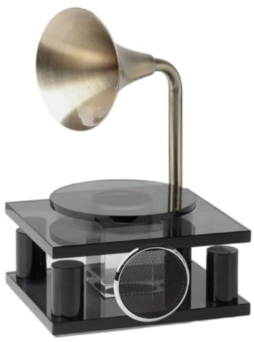 Fonowx Crystal Phonograph Gramophone Ornament Tabletop Sculpture Decorative Figurine Display Crystal Glass With Metal Speaker for shelves desks homes, Gray