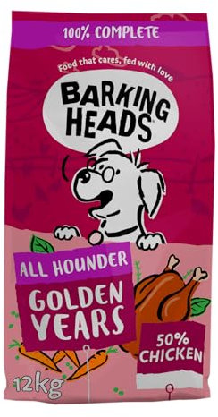 Barking Heads Complete Dry Dog Food 12kg - Senior All Hounder Golden Years Chicken - Natural Senior Recipe with Joint Support - Vet Approved