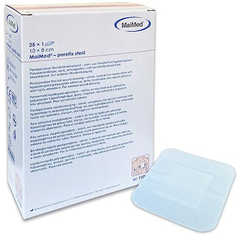 MaiMed porefix steril Pflaster Sterile Wundpflaster 10x8 cm - Wundverband steril Pflaster sensitiv - 25 Stück einzeln verpackt - Latexfrei
